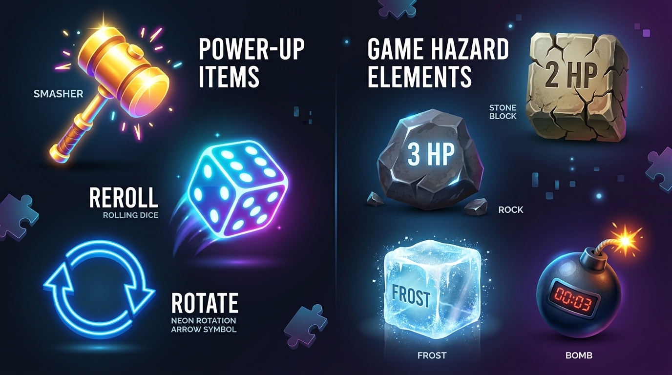 Hazards and Power-Ups in Blocks and Rocks